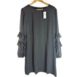 Ann Taylor Factory Dress Women’s 12 Black Ruffle Sleeve Shift NWT